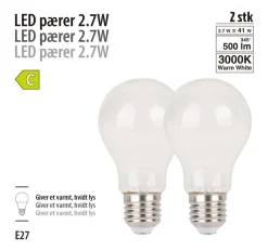 Led-Pærer|LED-pære standard 2,7 W E27 2-pk.