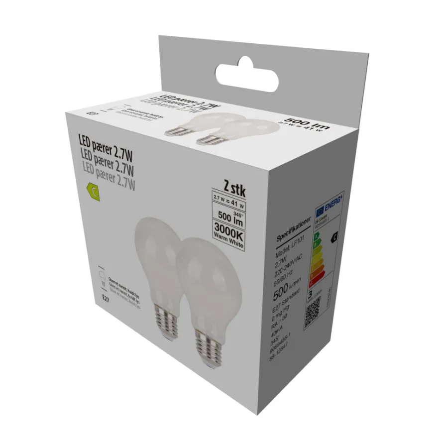 Led-Pærer|LED-pære standard 2,7 W E27 2-pk.