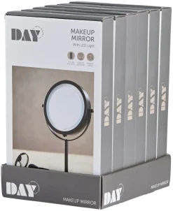 DAY Tilbehør Til Badeværelset|Spejle|Makeup spejl m/lys Ø 17,5 cm - Sort