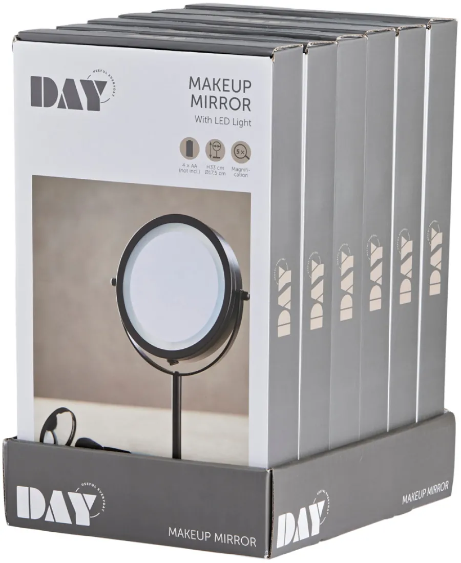 DAY Tilbehør Til Badeværelset|Spejle|Makeup spejl m/lys Ø 17,5 cm - Sort