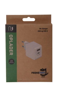 PhoneFood Kabler & Adaptere|Oplader med 2 indgange - USB-A og USB-C Hvid