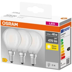 Osram Led-Pærer|LED Base kronepære E14 4 W 3-pk.
