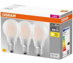 Osram Led-Pærer|LED Base mat standardpære E27 7 W 3-pk.
