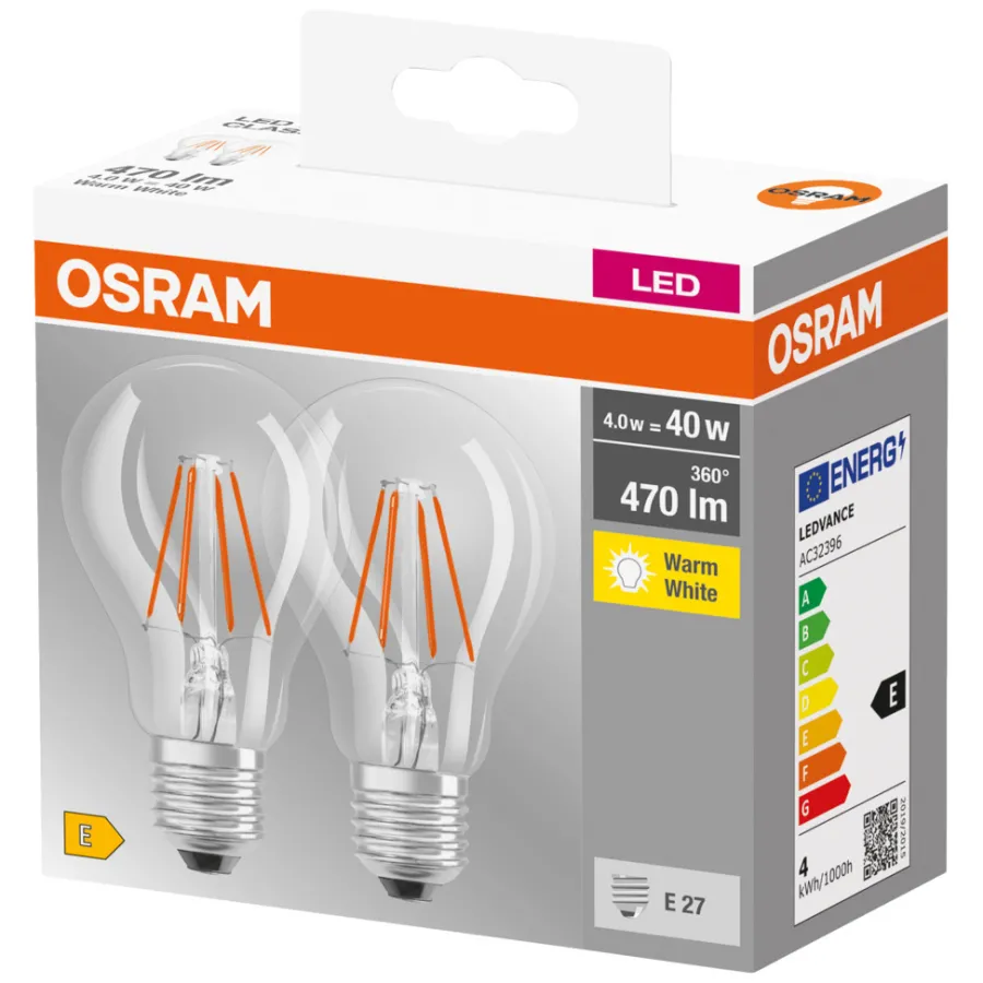 Osram Led-Pærer|LED Base standardpære E27 4 W 2-pk.
