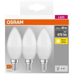 Osram Led-Pærer|LED kertepære E14 4,9 W 3-pk.