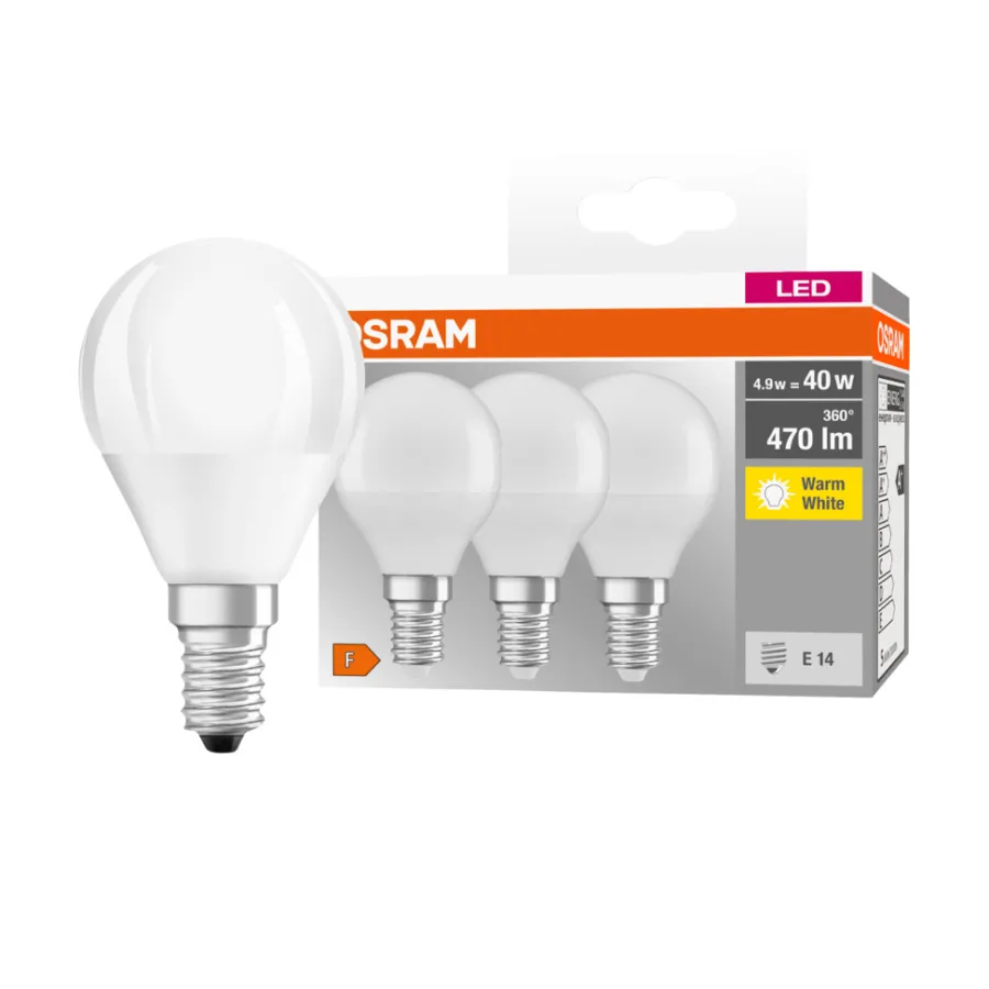 Osram Led-Pærer|LED kronepære E14 4,9 W 3-pk.