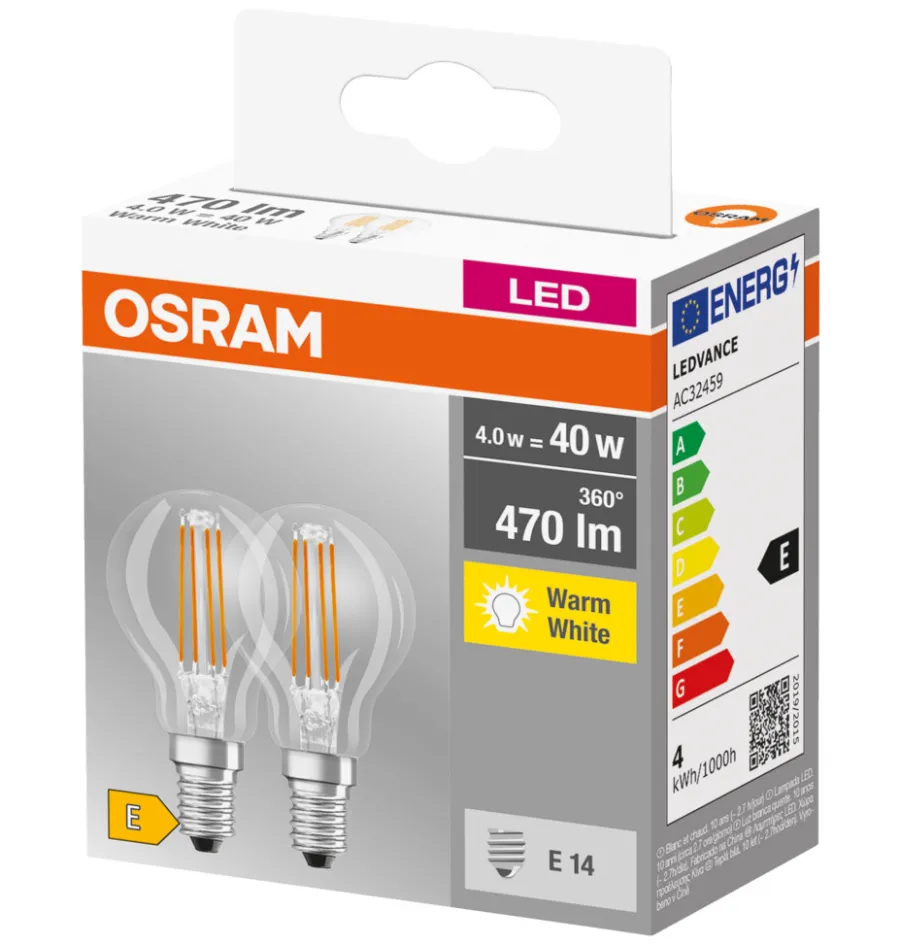 Osram Led-Pærer|LED kronepære E14 4 W 2-pk.