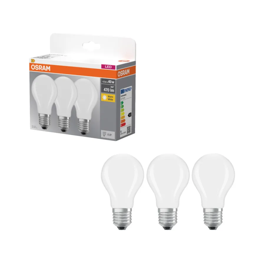 Osram Led-Pærer|LED-pære STD mat E27 4,2 W 3-pk.