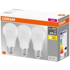 Osram Led-Pærer|LED standardpære E27 8,5 W 3-pk.
