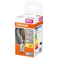 Osram Led-Pærer|LED Star Classic klar kronepære E14 2,5 W