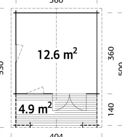 Palmako Bjælkehytter|hytte Kristian 12,6 m² 360 x 360 cm