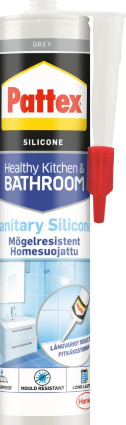 Pattex Silikone|sanitetssilikone grå 280 ml