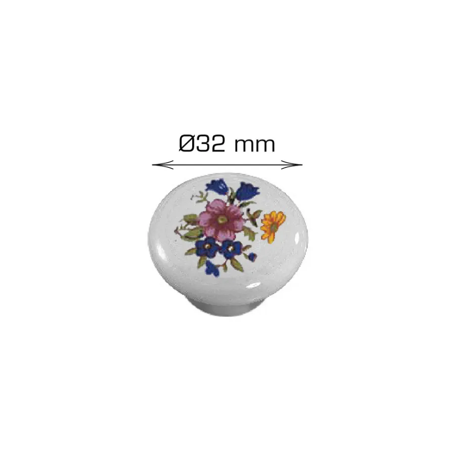 HOME it Greb & Hængsler|Porcelænsknop hvid med deko Ø32 mm 2 stk.