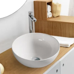 Håndvaske|Rund porcelænsvask fritstående/topmonteret Ø40 cm Hvid