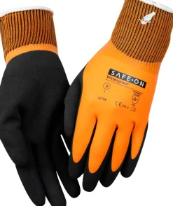 Safe-On Arbejdshandsker|vandtætte arbejdshandsker sort/orange str. 9
