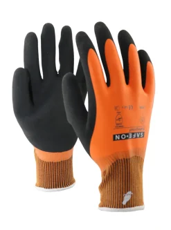 Safe-On Arbejdshandsker|vandtætte arbejdshandsker sort/orange str. 10