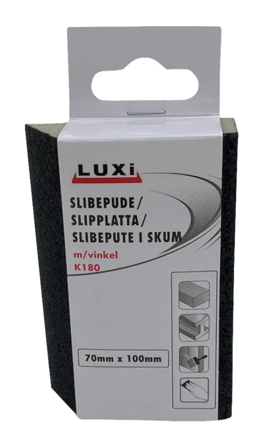 LUXI® Sandpapir|Slibepude m/vinkel korn 180, 70x100 mm -
