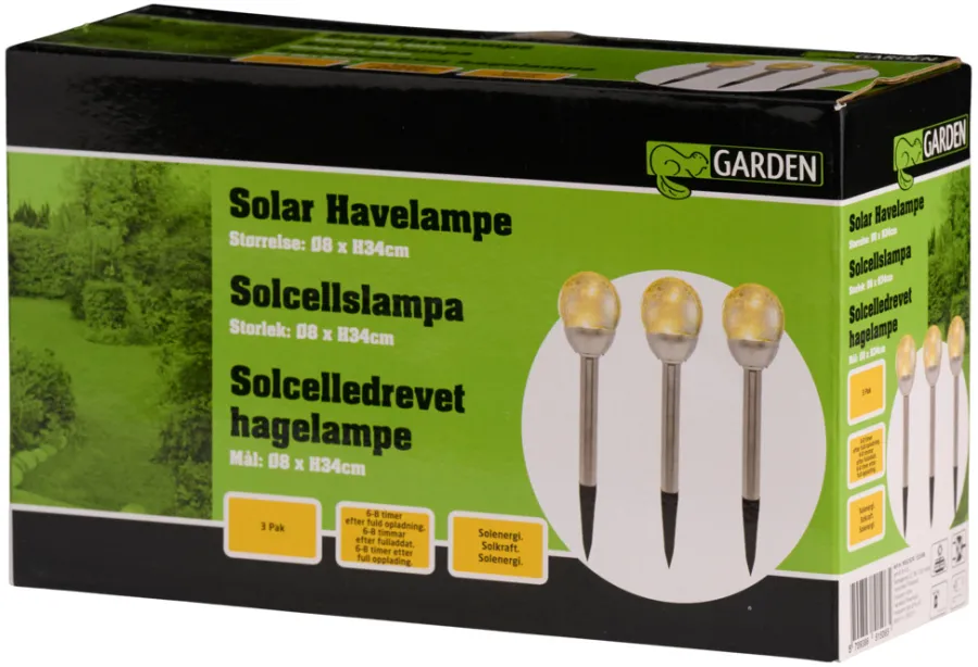 Garden® Sæsonafslutning|Solcellelamper|Solcellelamper Ø8 x H34 cm 3-pk. - Sølv