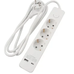 Elworks Stikdåser|3-Stikdåse med USB-opladning - Hvid