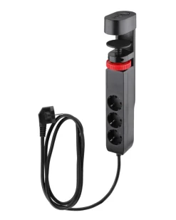 Elworks Stikdåser|3-stikdåse m/klemme, schuko, USB og afbryder sort 1,4 meter -