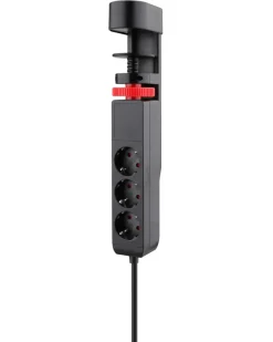 Elworks Stikdåser|3-stikdåse m/klemme, schuko, USB og afbryder sort 1,4 meter -