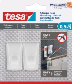 tesa® Klæbesøm|klæbekrog til tapet og gips 0,5 kg - 2 stk. Hvid