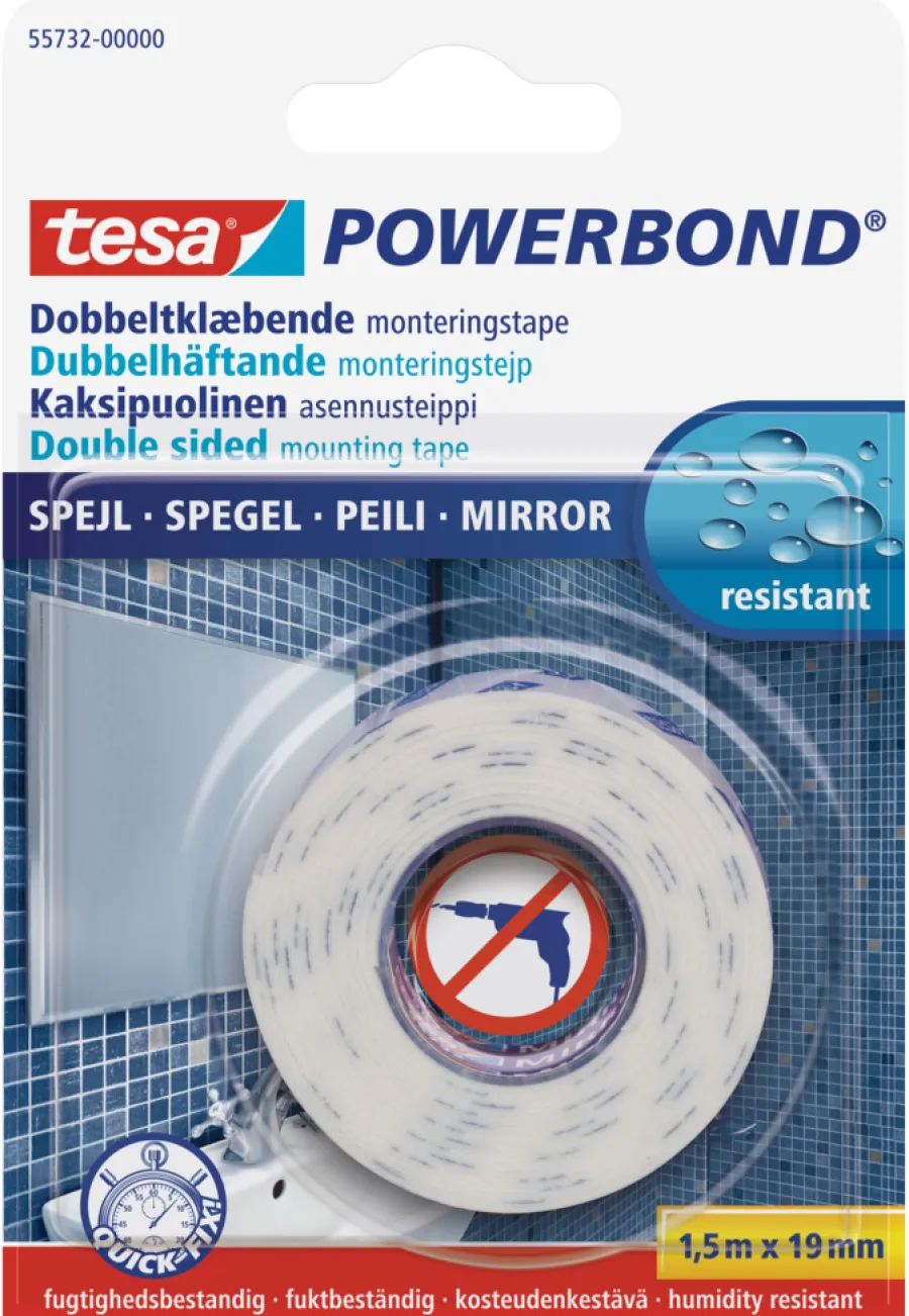 tesa® Tape|Powerbond Spejl monteringstape 19 mm x 1,5 meter
