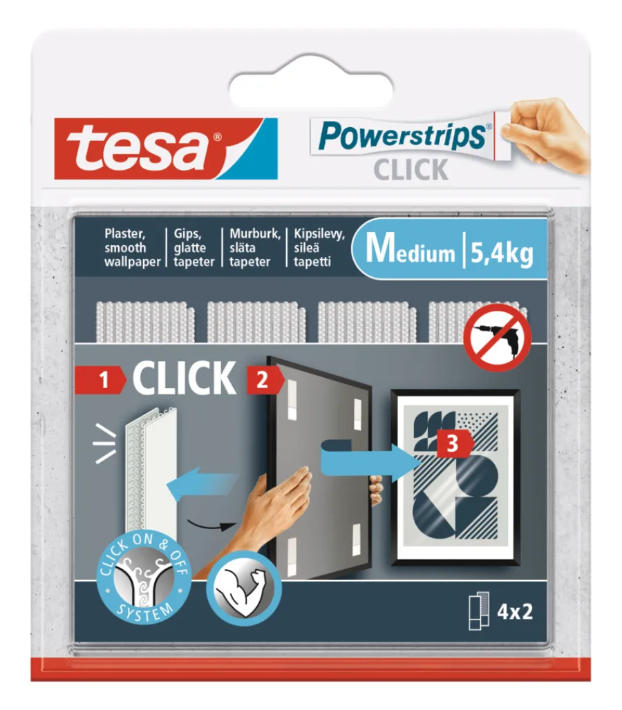 tesa® Klæbesøm|Powerstrips Click Medium 4 par