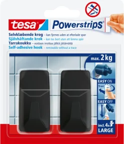 tesa® Klæbesøm|Powerstrips Kroge Large 2 kg - 2 stk. Sort