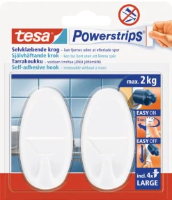 tesa® Klæbesøm|Powerstrips Kroge Oval Large 2 kg - 2 stk. Hvid