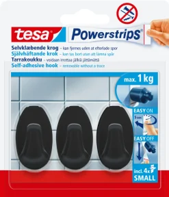 tesa® Klæbesøm|Powerstrips Kroge Oval Small 1 kg - 3 stk. Sort