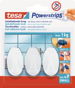 tesa® Klæbesøm|Powerstrips Kroge Oval Small 1 kg - 3 stk. Hvid