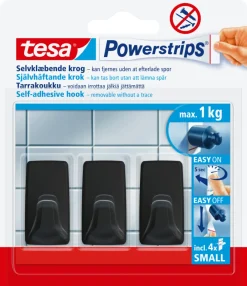 tesa® Klæbesøm|Powerstrips Kroge Small 1 kg - 3 stk. Sort