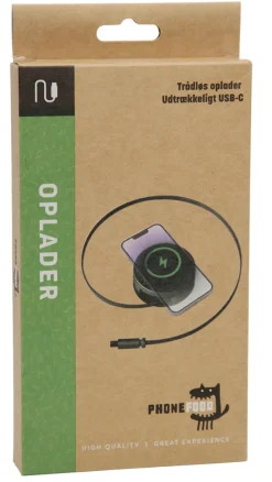 PhoneFood Kabler & Adaptere|Trådløs oplader m/USB-C-udtrækskabel