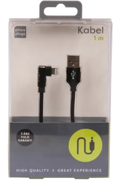 PhoneFood Kabler & Adaptere|USB-A til lightning kabel 90 grader stik - 1 meter