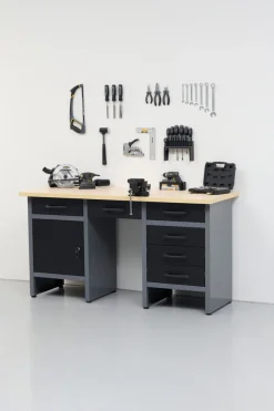 Arbejdsborde & Reoler|Værkstedsbord med skab/skuffer 160 x 60 x 85 cm