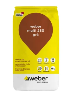 Weber Saint-Gobain Cement & Mørtel|Weber Multi 280 hæftemørtel 18 kg Grå